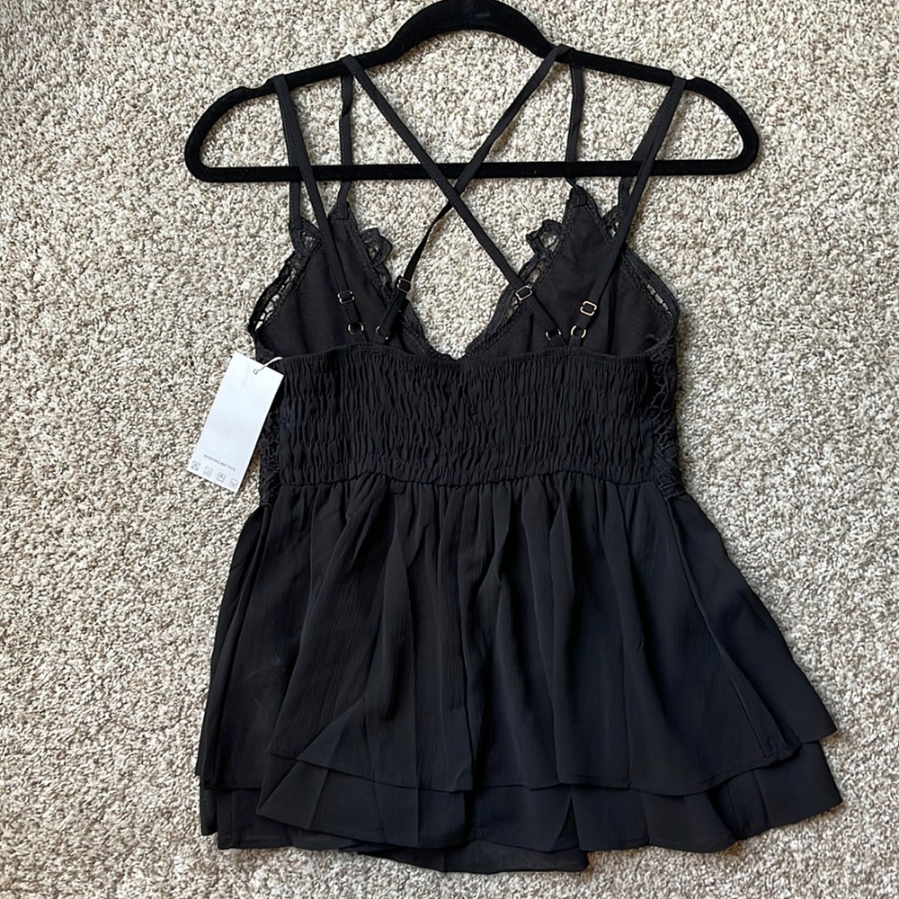 Black Top with lace detail. Adjustable straps. Size Small - Picture 5 of 6